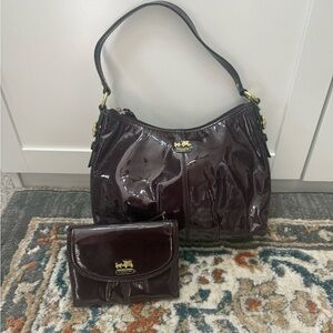Coach Patent Leather Shoulder Bag and Wallet in plum